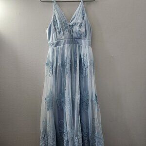 Blue Tulle Maxi Dress – Fairycore Cottagecore Wedding Guest, Size M